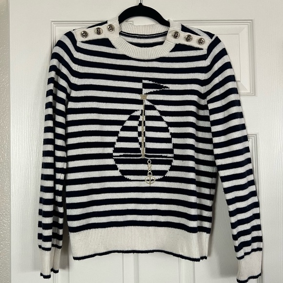 Kate‎ Spade | Sailboat Striped Crewneck Sweater Navy White Sz S Nautical - Picture 2 of 9